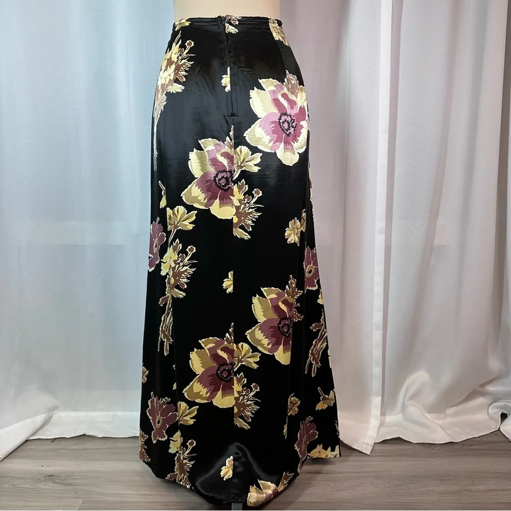 Vintage Satin Maxi Skirt Sz 9/10 Floral Fairy‎ Whimsigoth Grunge 90s Cottagecore